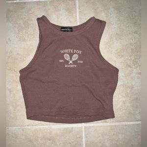 brown cropped white fox tank